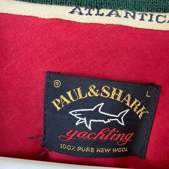 Vintage Paul & Shark Yachting Wool Knit Sweater Elbow Patch Mens size L Green - Picture 7 of 10